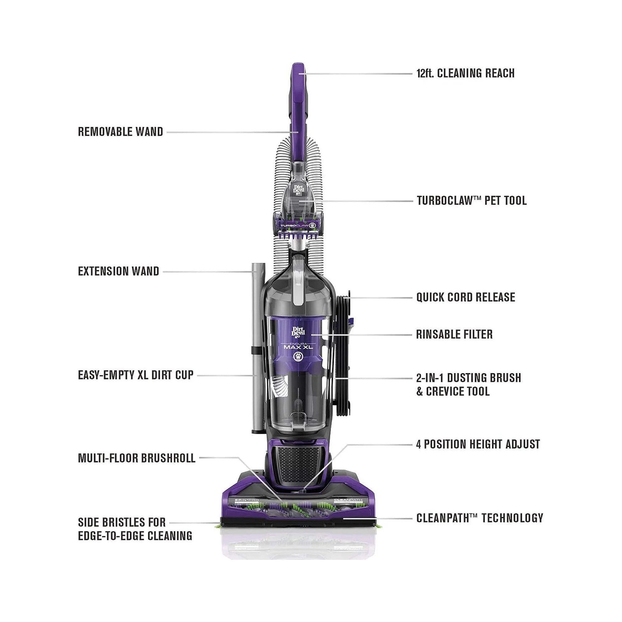 Dirt Devil Endura Max Upright Vacuum Bagless Vivid Violet Metallic (UD70186)