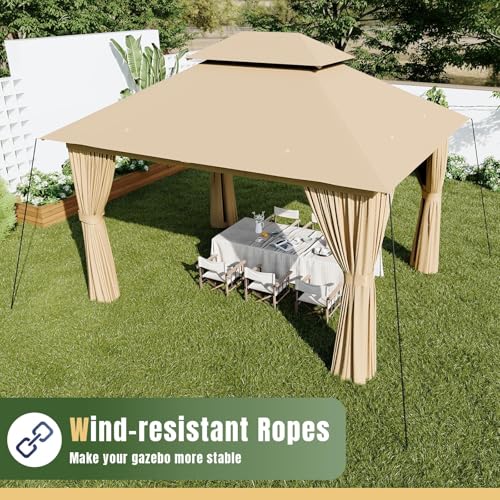 AOXUN Outdoor Gazebo for Patio 10x12, Metal Frame Canopy with Double Roofs