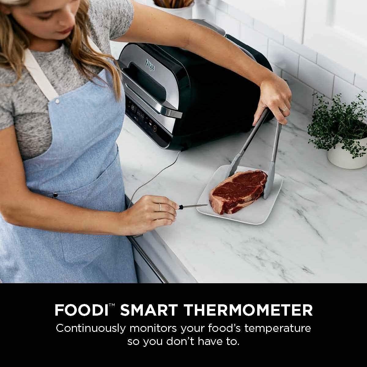 Ninja FG551 Foodi Smart XL 6-in-1 Indoor Grill with 4-Quart Air Fryer Roast Bake Dehydrate Broil and Leave-in Thermometer, Extra Large Capacity