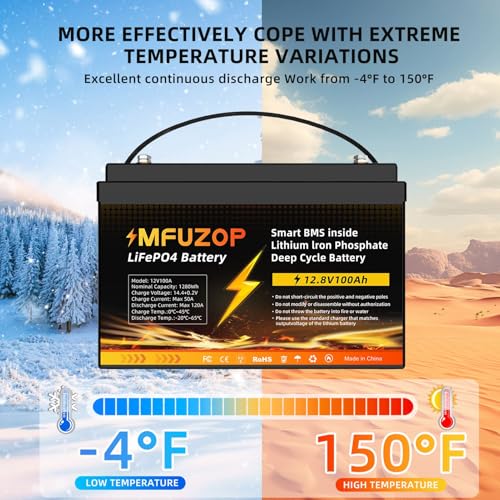 12V 100Ah LiFePO4 Battery, Built-in 100A BMS with Low-Temp Protection, Group 31 Deep Cycle Lithium Battery, Up to 20000 Cycles for RV, Marine