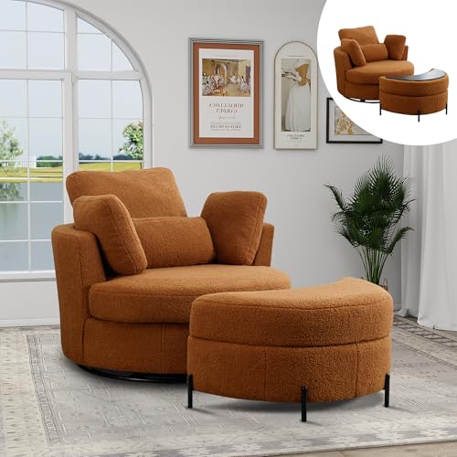 Chifee & Vingol 42.2" Oversized Swivel Accent Chair Round Barrel Chair,Chenille,Beige
