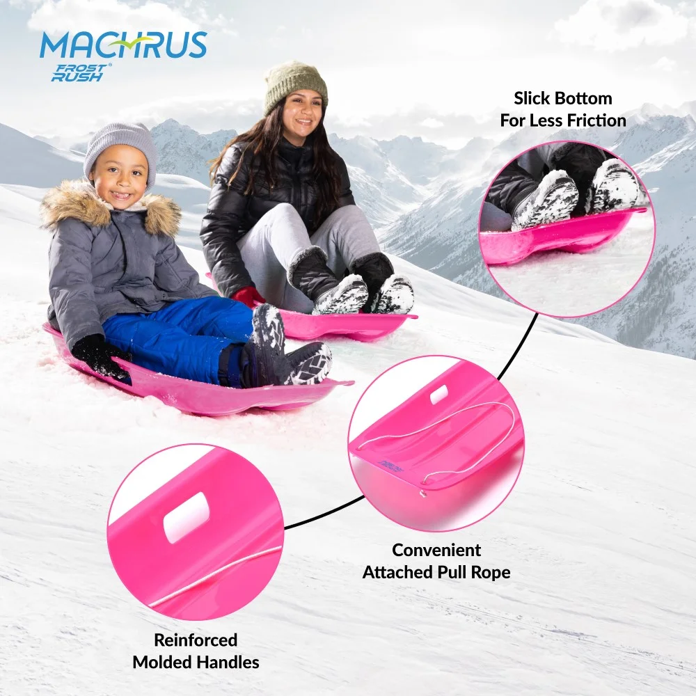 Machrus Frost Rush Snow Sled, Large&nbsp;Plastic Toboggan Sled for&nbsp;Winter Sledding with Attached Pull Rope for Kids and Adults- 1 Pack