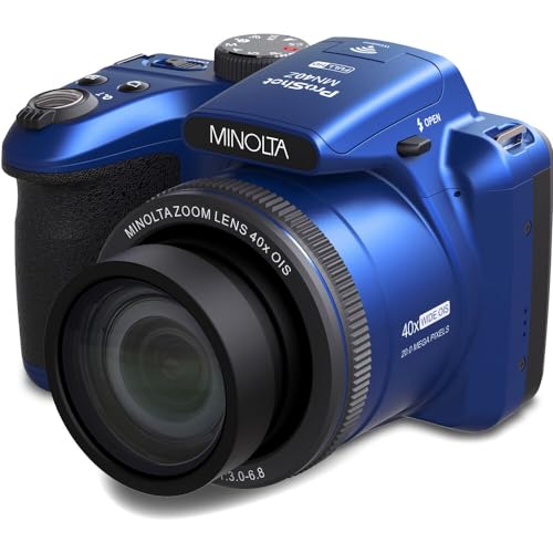 MINOLTA MN40Z 20 Mega Pixels 40x Optical Zoom Digital Camera with 1080p FHD Video (Purple) Bundle with 64GB Memory Card + Vlog Tripod + 4xAA Battery