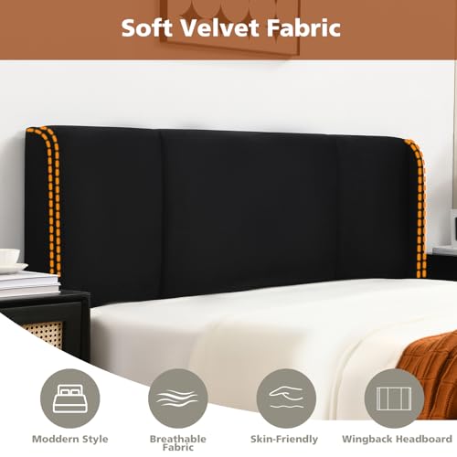 VELOCAVA Queen Size Lift Up Storage Bed with Modern Wingback Headboard, Upholstered Platform Bed with Fabric with Hydraulic Support Bars