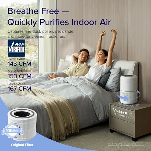 LEVOIT Air Purifiers for Home Bedroom, HEPA Sleep Mode, AHAM VERIFIDE, Smart WiFi for Home Large Room, Quiet Cleaner for Pet Hair, Allergies, Dust
