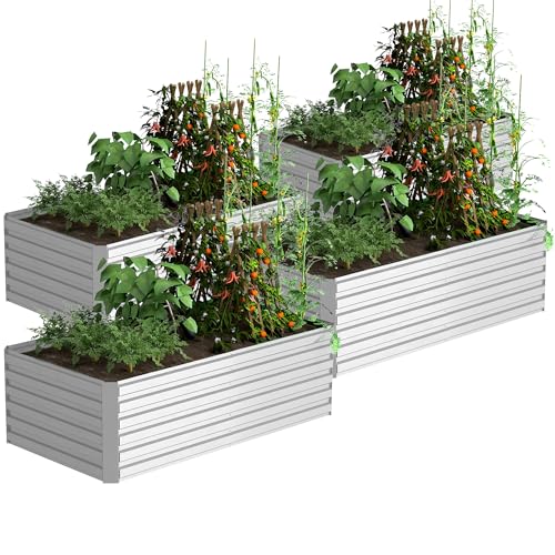 FOOWIN 2pcs 8x4x2ft Galvanized Raised Garden Bed, Planter Raised Garden Boxes Outdoor, Large Metal Raised Beds for Gardening
