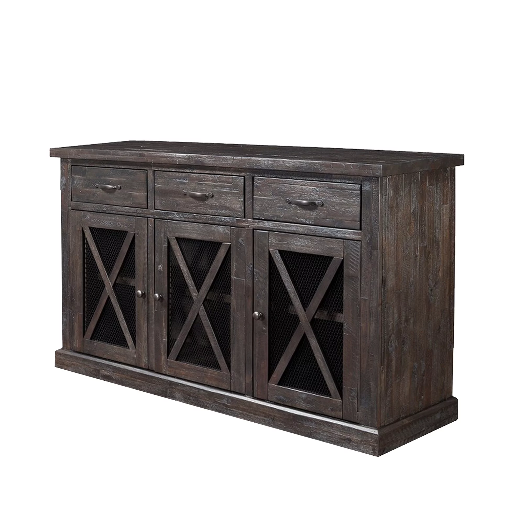 Wooden Sideboard with 3 Drawers and Doors Brown