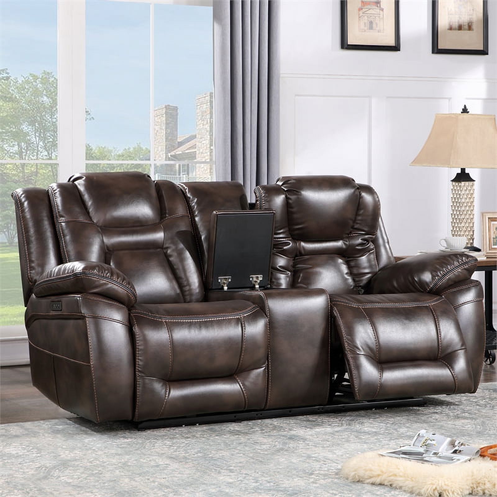 Oportuna Brown Faux Leather Dual Power 3PC Set