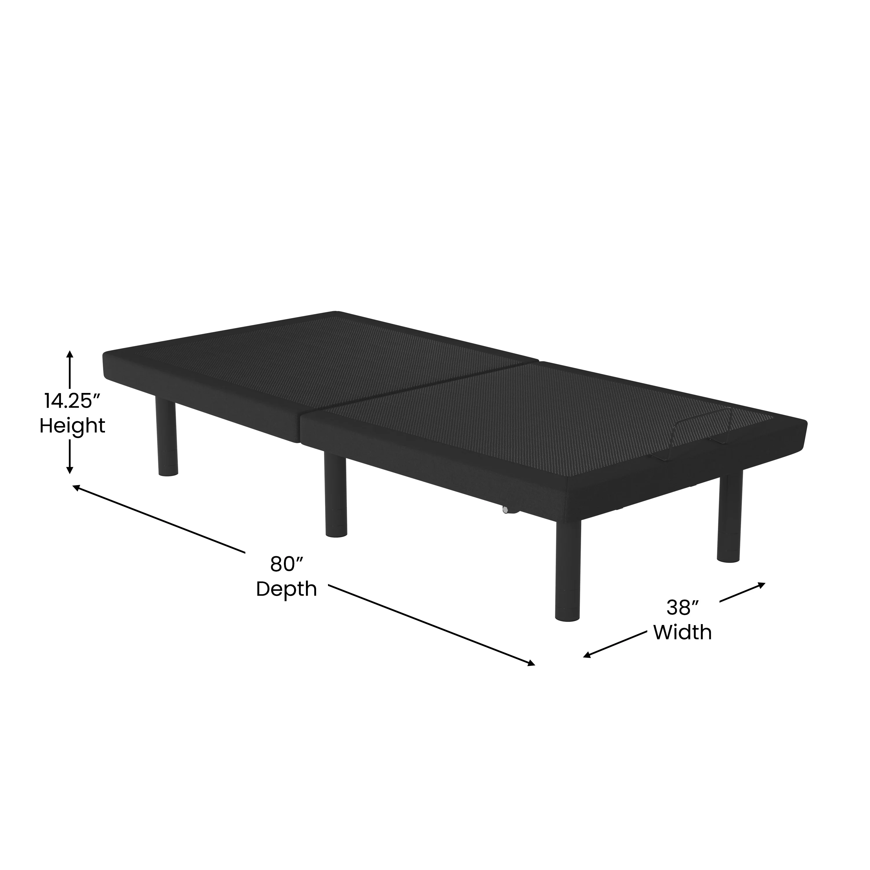 Merrick Lane Twin XL Adjustable Bed Frame with Wireless Remote and Dual Head & Foot Incline, Anti-Snore & Zero Gravity Presets-Black
