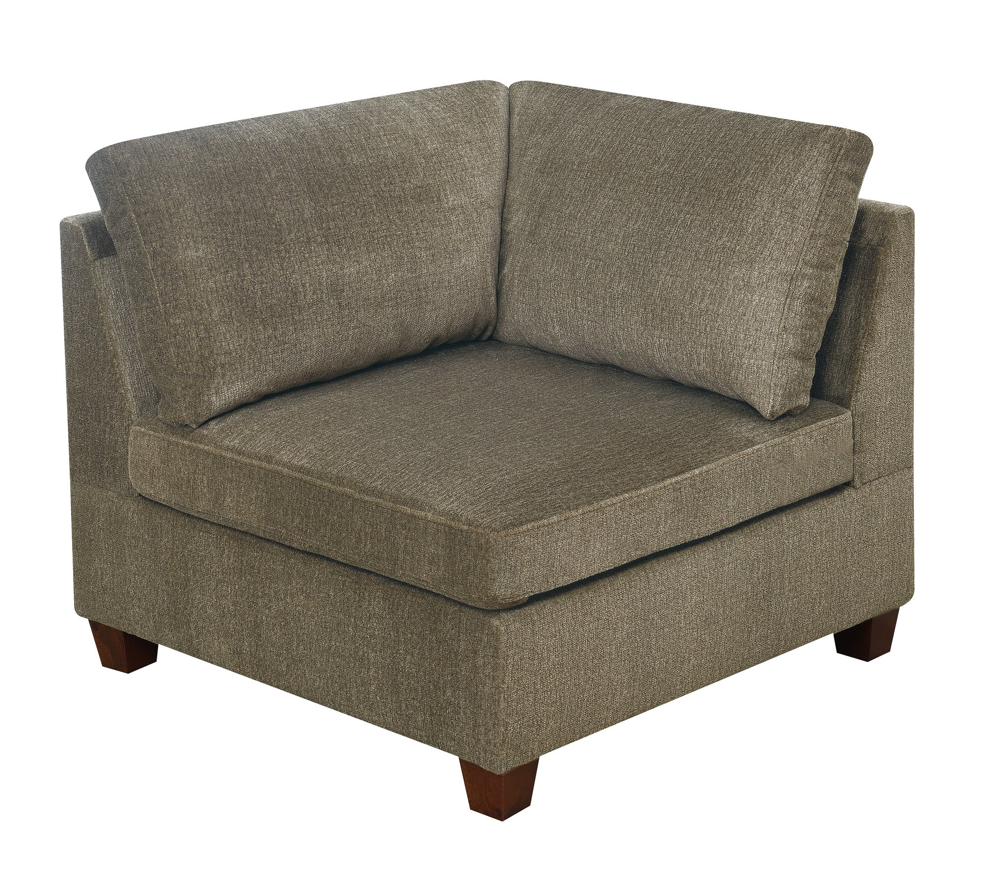 Contemporary Modern Unique Modular 6pc Sectional Sofa Set Tan Chenille Fabric Wood Legs 3 x Corner Wedge 2x Armless chairs and 1 x Ottoman