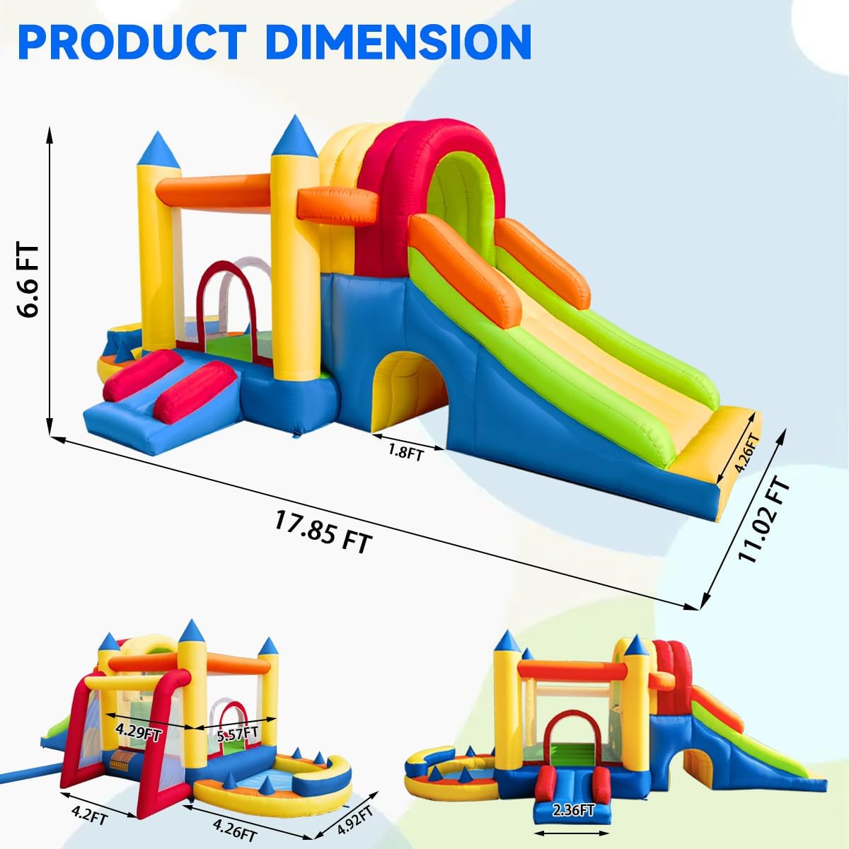 Inflatable Bounce House, 8 in 1 Large Bounce Castle with Blower for Kids and Toddlers, Outdoor Indoor Backyard Inflatable Bouncers with Two Slides
