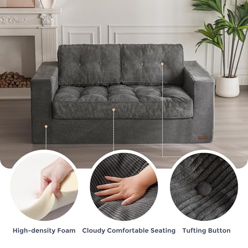 MAXYOYO 3 Seater Couch for Living Room, Boneless Couch with Tufted Cushion & Backrest, Upholstered Floor Sofa with Armrests, Sofa in A Box