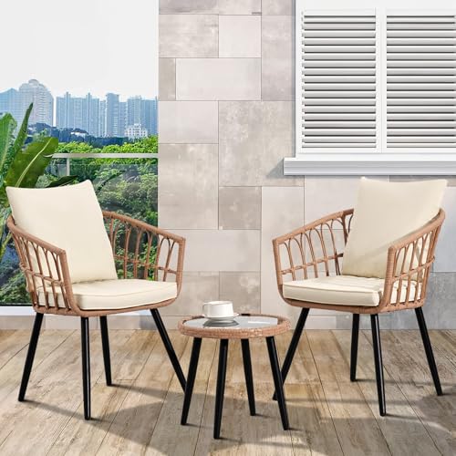 3 Pieces Patio Bistro Set, Outdoor Wicker Table and Chairs Set of 2