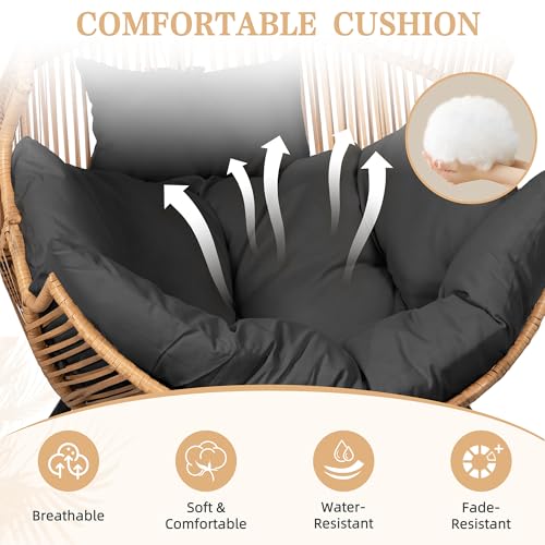 Vongrasig Outdoor Wicker Egg Chair PE Rattan Chair with Cushion, Oversized Patio Lounge Chair for Outdoor, Indoor, Balcony, Backyard, Garden, Black