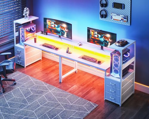 AODK 59 Inch Gaming Desk with USB Charging Ports & LED Light- Reversible Computer Desk with Storage Shelves & Monitor Stand