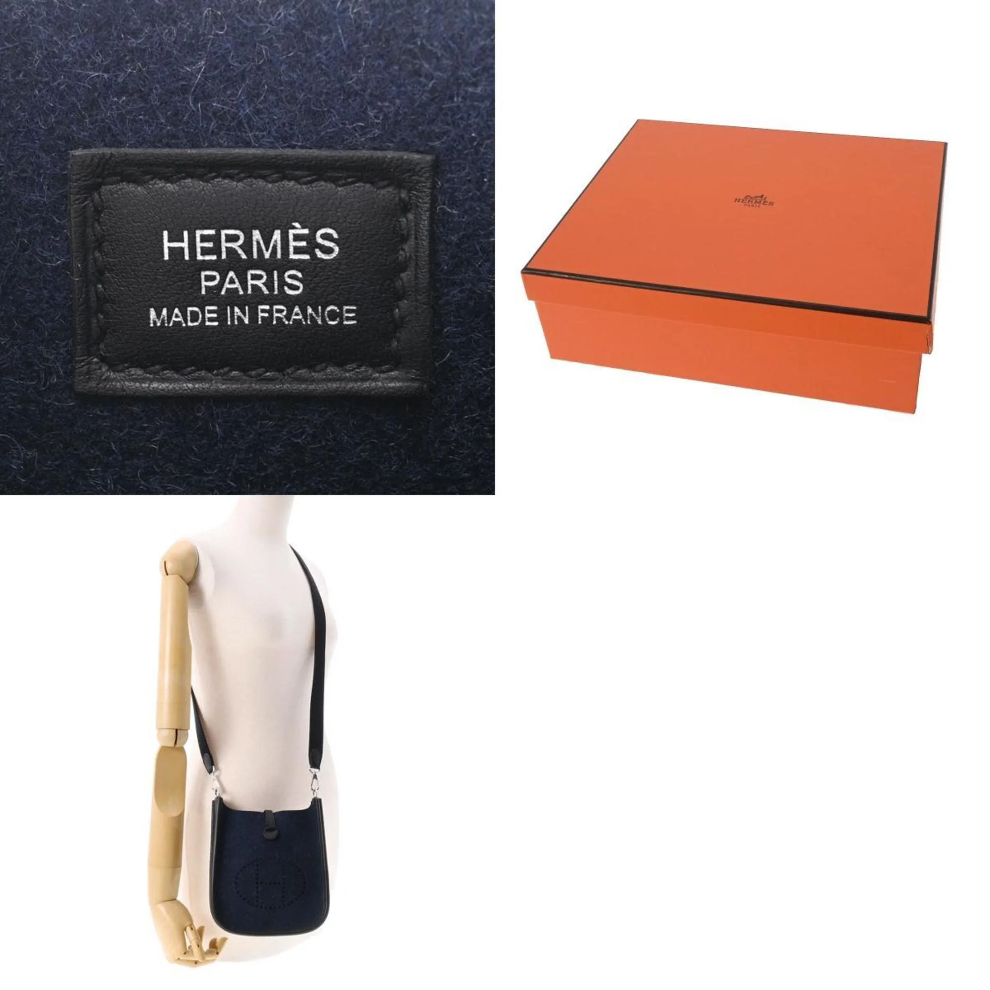 Pre-Owned HERMES Hermes Evelyn TPM Navy Palladium Metal Fitting Y Engraved (around 2020) Women's Felt Shoulder Bag (Like New)