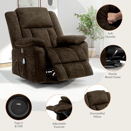 Rocker Recliner Chair, Glider Recliner Chairs for Adults, 360° Swivel Recliner with Massage and Heating