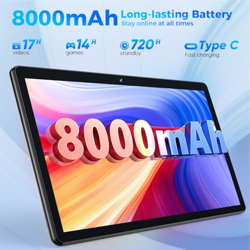Android Tablet with Keyboard, 26GB RAM, 256GB ROM(1TB Expand), 10.1 inch Android 14 Tablet, 8000mAh Battery, BT 5.0, GMS Certified, 2.4G&5G WiFi