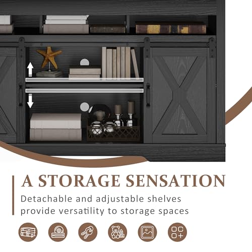 Farmhouse TV Stand for 65+ Inch TV, 34'' Tall Entertainment Center with Sliding Barn Doors