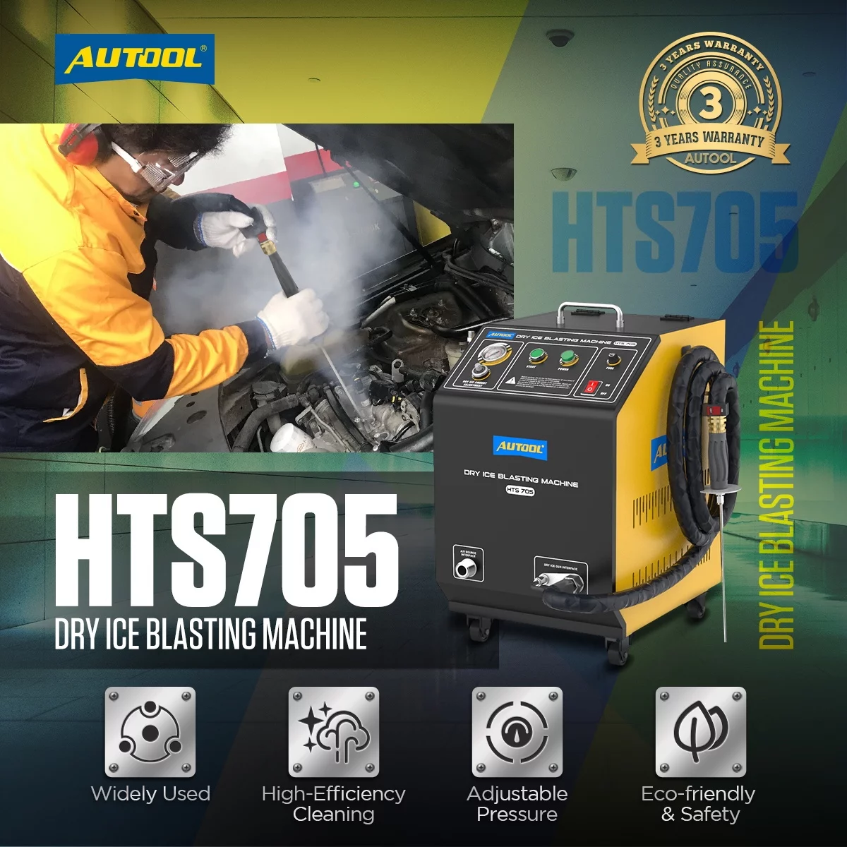 AUTOOL HTS705 Automotive Dry Ice Blasting Cleaning Machine Car Engine Carbon Deposit Cleaning Exhaust Pipe Cleaner 110V/220V Dry Ice Cleaning Machine