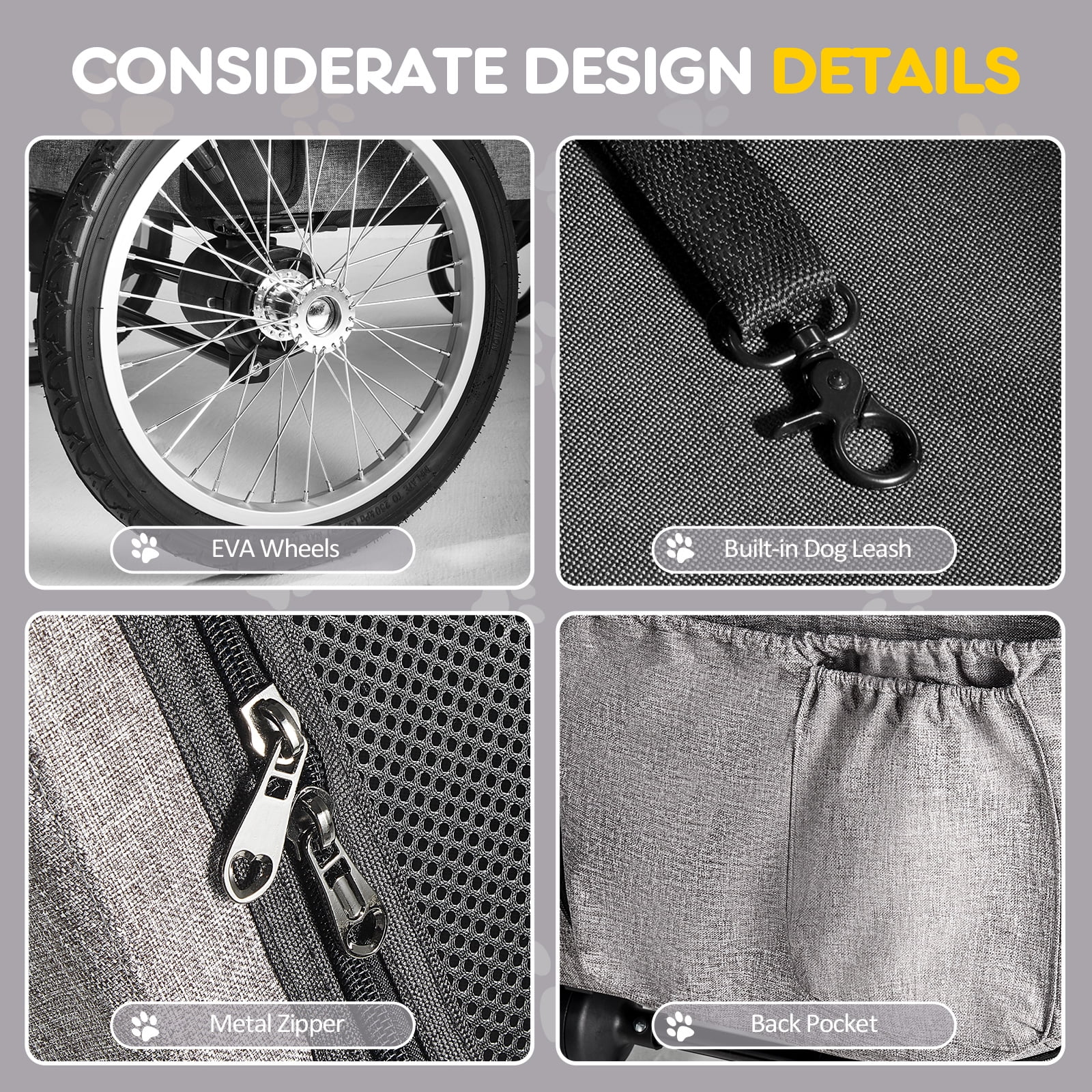 TOFUUMI 4 Wheel Dog Stroller, Folding Pet Stroller for Large Dogs,Up to 132 lbs, Gray - Curated Treasures Market