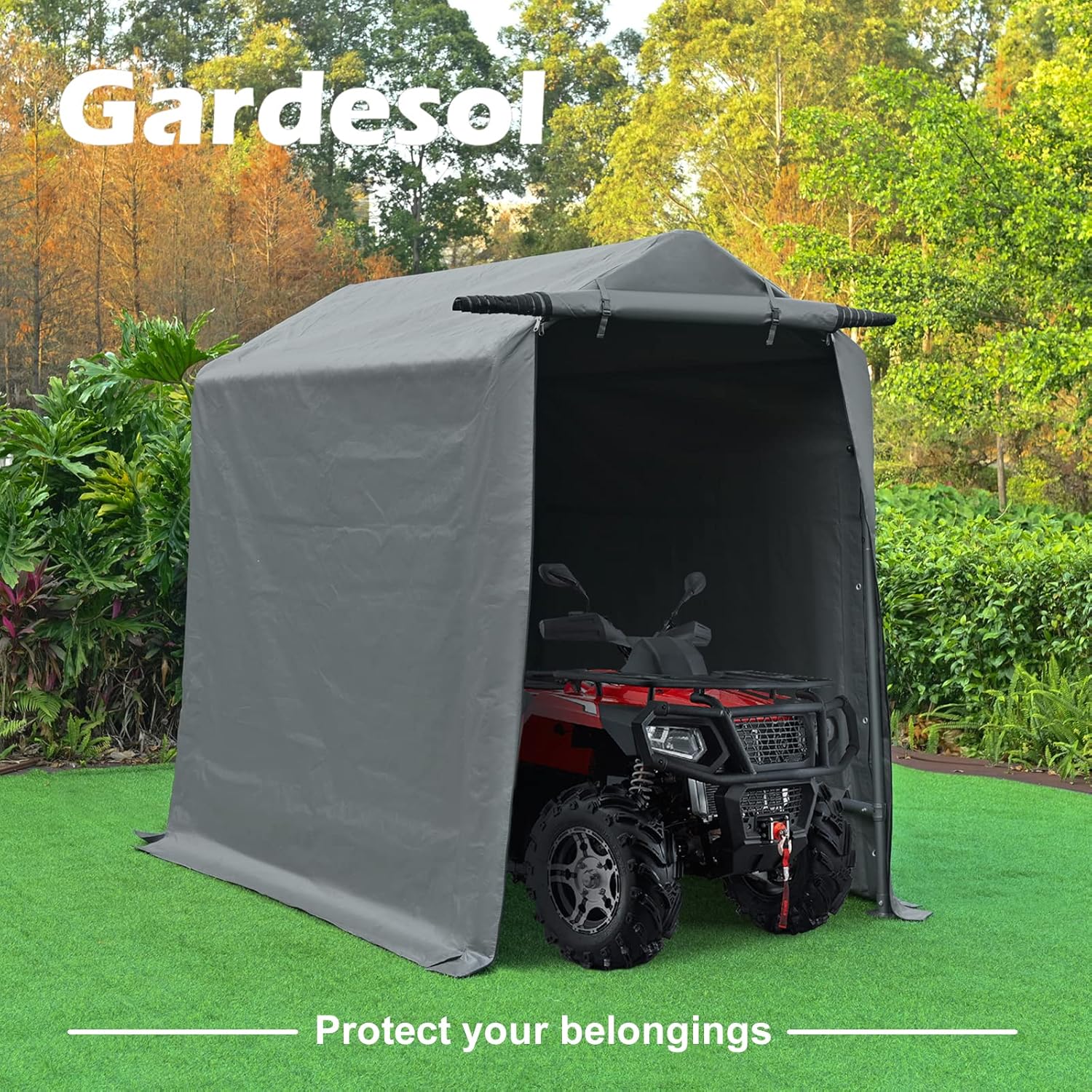 Gardesol Storage Shelter, 6x8 ft Portable Shed Outdoor Carport with Roll-up Zipper Door, Waterproof and UV Resistant Outdoor Storage Shed for Bike