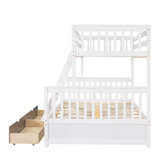 Ball & Cast Full Over Full Bunk Bed with Twin Size Trundle and Built in 4 Drawer,Wood Bunkbed w/Storage Ladder & Slat Support
