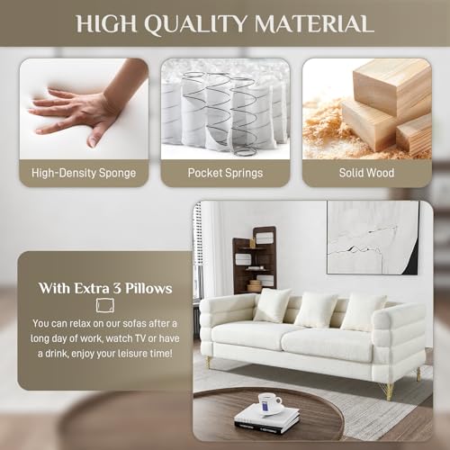 Cloud Couch for Living Room, 79" Modern Overstuffed Deep Seat Boucle Sherpa 3 Seater Sofa with 3 Pillows