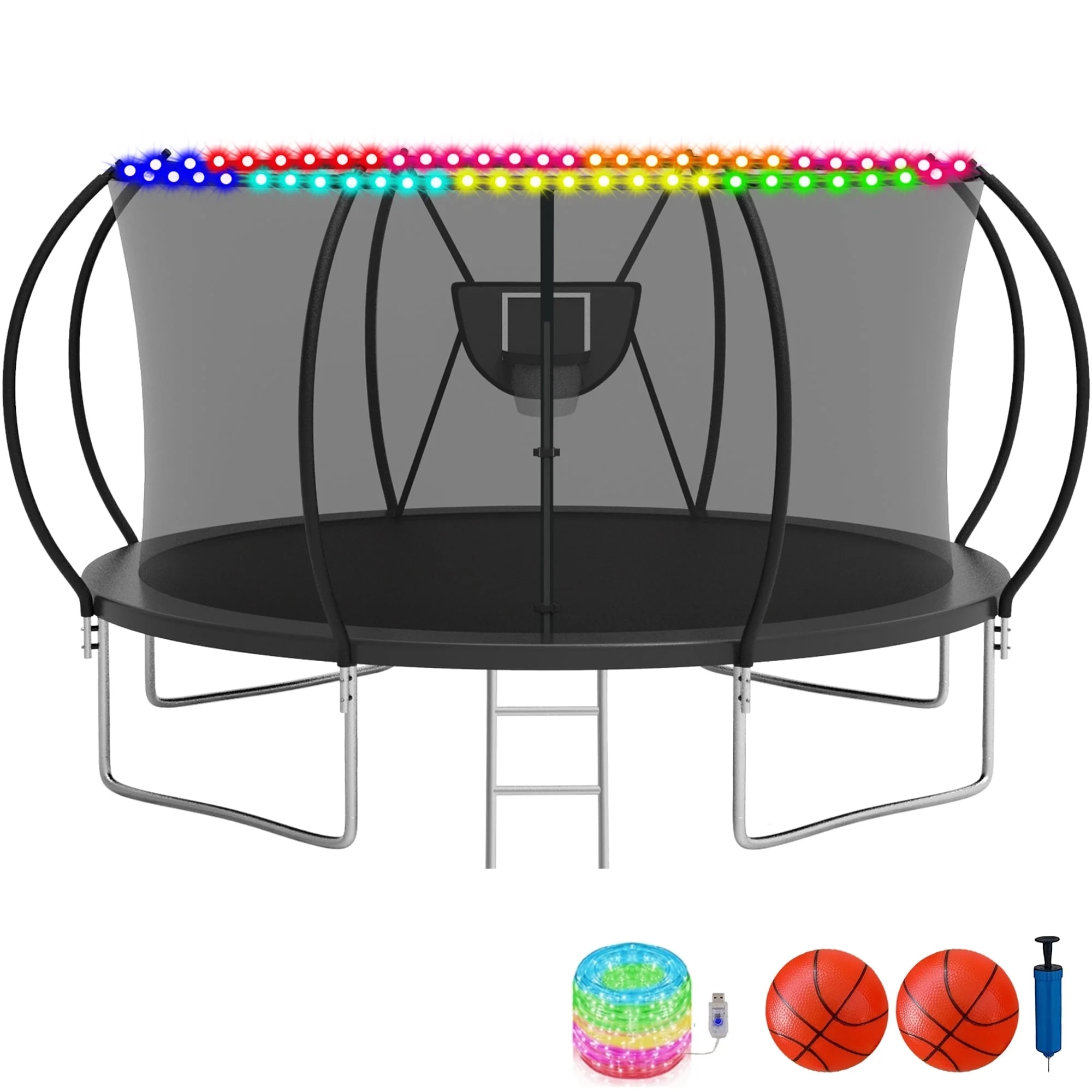 KOFUN Trampoline with Basketball Hoop & Light, 1500lbs 10FT 12FT 14FT 16FT Trampoline for Adults and Kids
