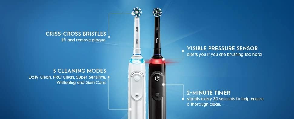 Oral-B Professional Clean 5000 X Electric Toothbrush Twin Pack, Rechargeable Power Toothbrushes - Pack of 2