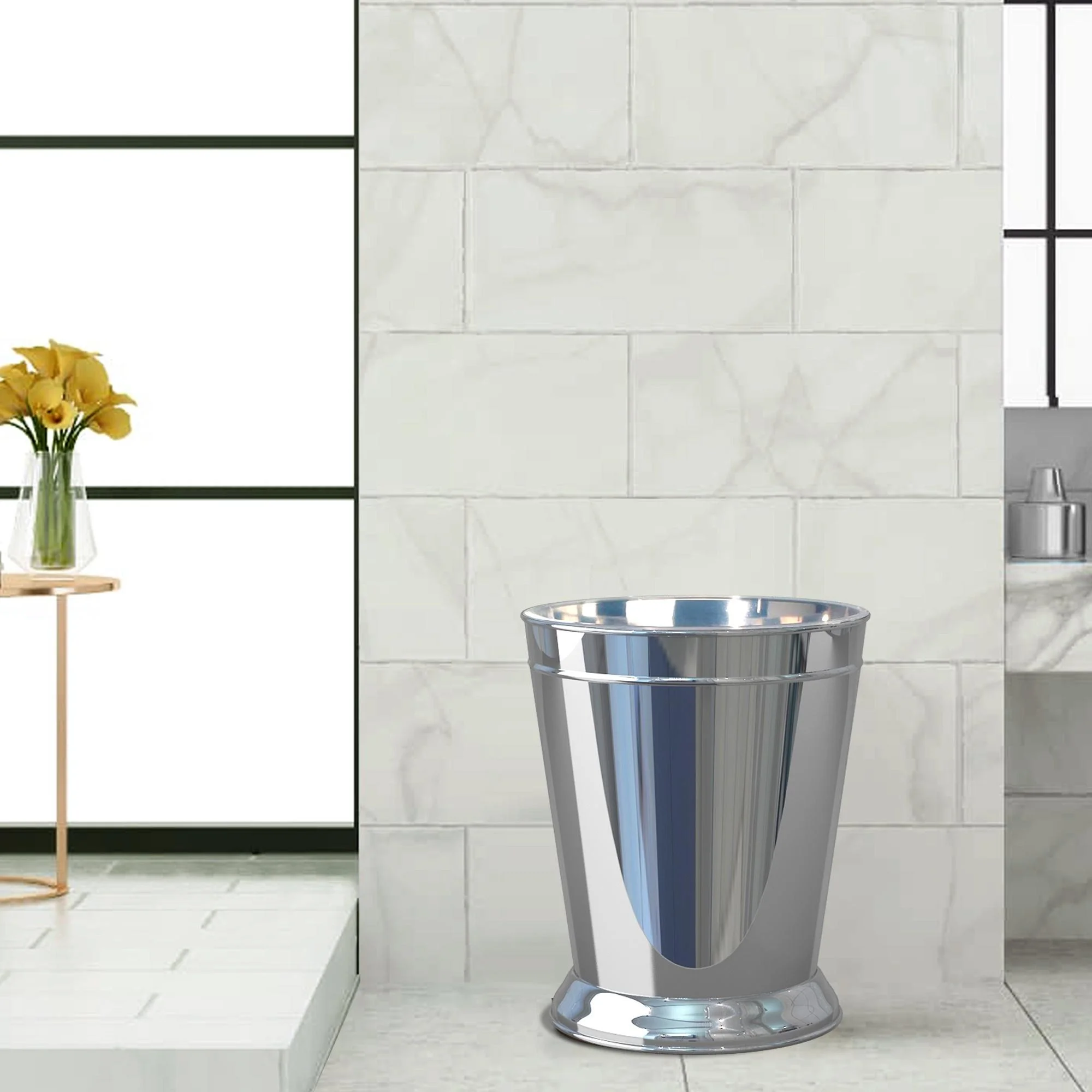 nu steel Timeless Decorative Stainless Steel Trash Can Wastebasket Garbage Container for Bathroom