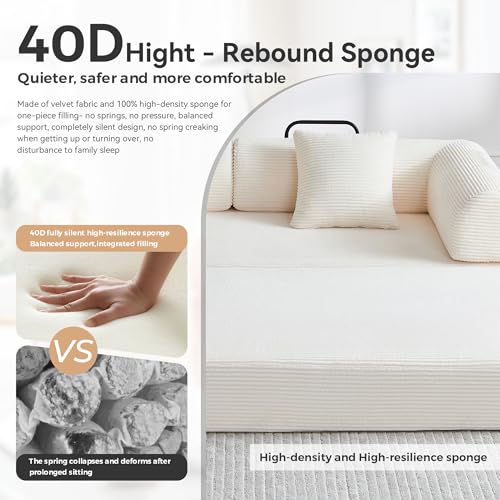 Convertible Sleeper Sofa Bed with Cylindrical Pillow, Comfy Foldable Sofa Bed Compressed Sofa in Box