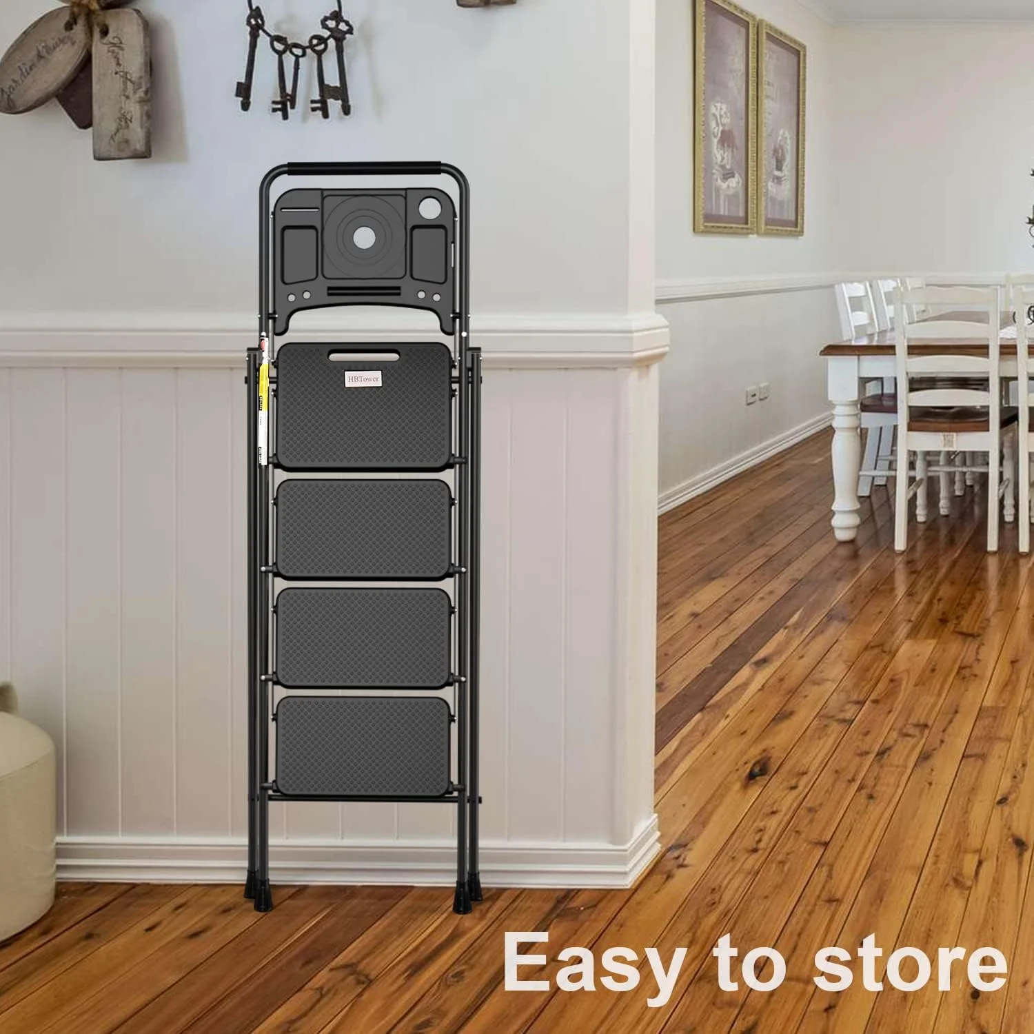 4 Step Ladder with Tool Tray, Folding Step Stool with Wide Non-Slip Pedal and Comfort Handgrip for Household and Office