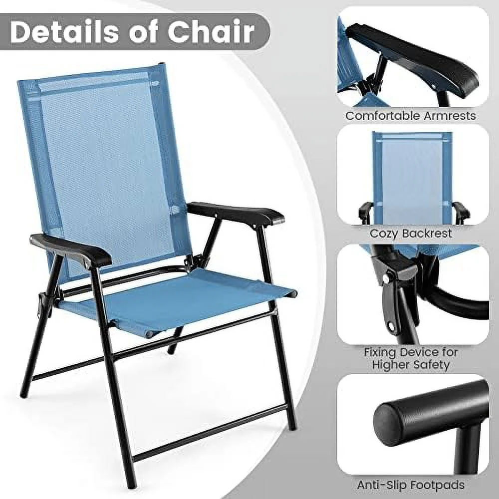 Patio Chairs Set of 2  Folding Patio Chairs for Deck Beach Camping Dining Picnic  Portable Sling Back Chairs Space Saving Turquoise