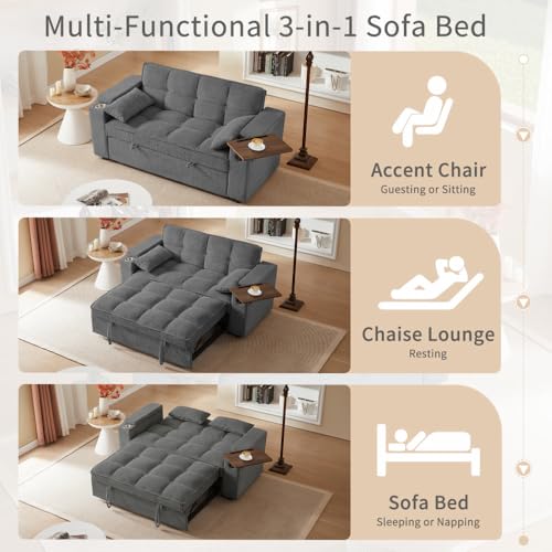 68.11" Corduroy Sleeper Chair Bed with USB Port, Cup Holders & Side Storage Pockets – 3-in-1 Foldable Sofa Bed for Guest Room, Living Room – White
