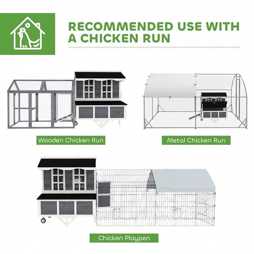 PawHut 43" Chicken Coop with Wheels, Mobile Chicken House with Nesting Box, Windows, Pull-Out Tray, Perches, Wooden Chicken Tractor for 2-4 Hens