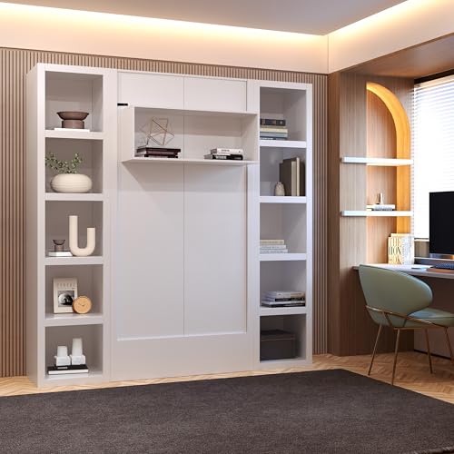 Oakland Living Easy-Lift Queen Murphy Wall Bed in Brown Wood Grain with Two Bookshelves