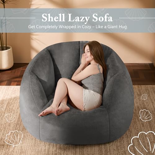 Giant Bean Bag Chair for Adults - Comfy Plush Round Shell Soft Accent Chair, Oversized Cozy Lounge Floor Sofa Reading Chair