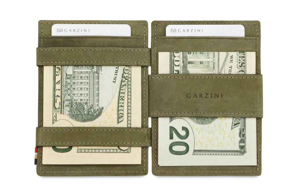 Garzini Magic Wallet Cavare RFID Leather with Pull-Tab - Olive Green