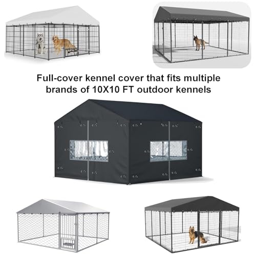 Outdoor Dog Kennel Cover Large Outdoor Heavy Duty Dog Kennel Mesh Large Cage Cover Waterproof and Dustproof 10ft X 10ft X 7ft (Cover Only Without