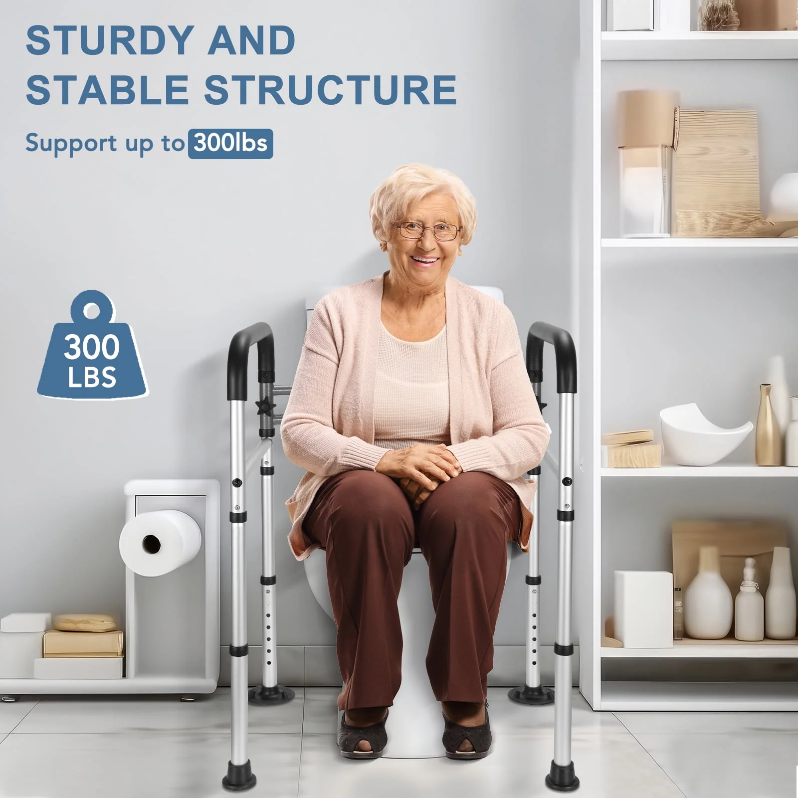 MaxKare Toilet Safety Rail for Elderly and Handicap, 7 adjustable Height & Width, Support up to 300lbs, Gray & Black