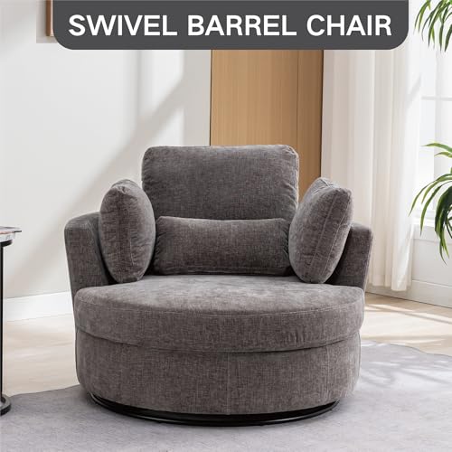Chifee & Vingol 42.2" Oversized Swivel Accent Chair Round Barrel Chair,Chenille,Beige