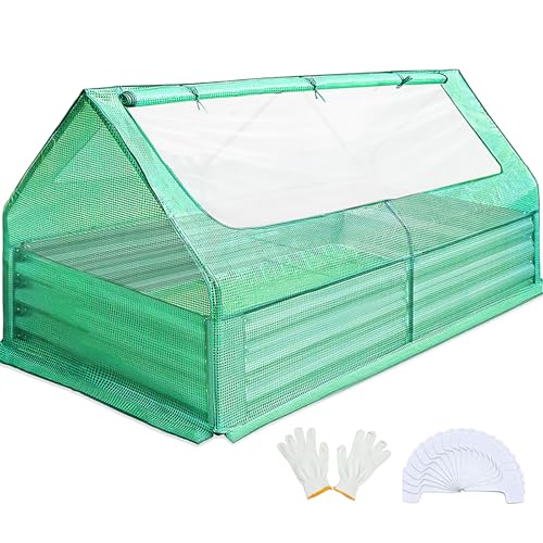 Quictent Raised Garden Bed Galvanized Raised Beds for Gardening Vegetables with Cover 8x4x1 ft Metal Planter Box Outdoor Use (Clear)