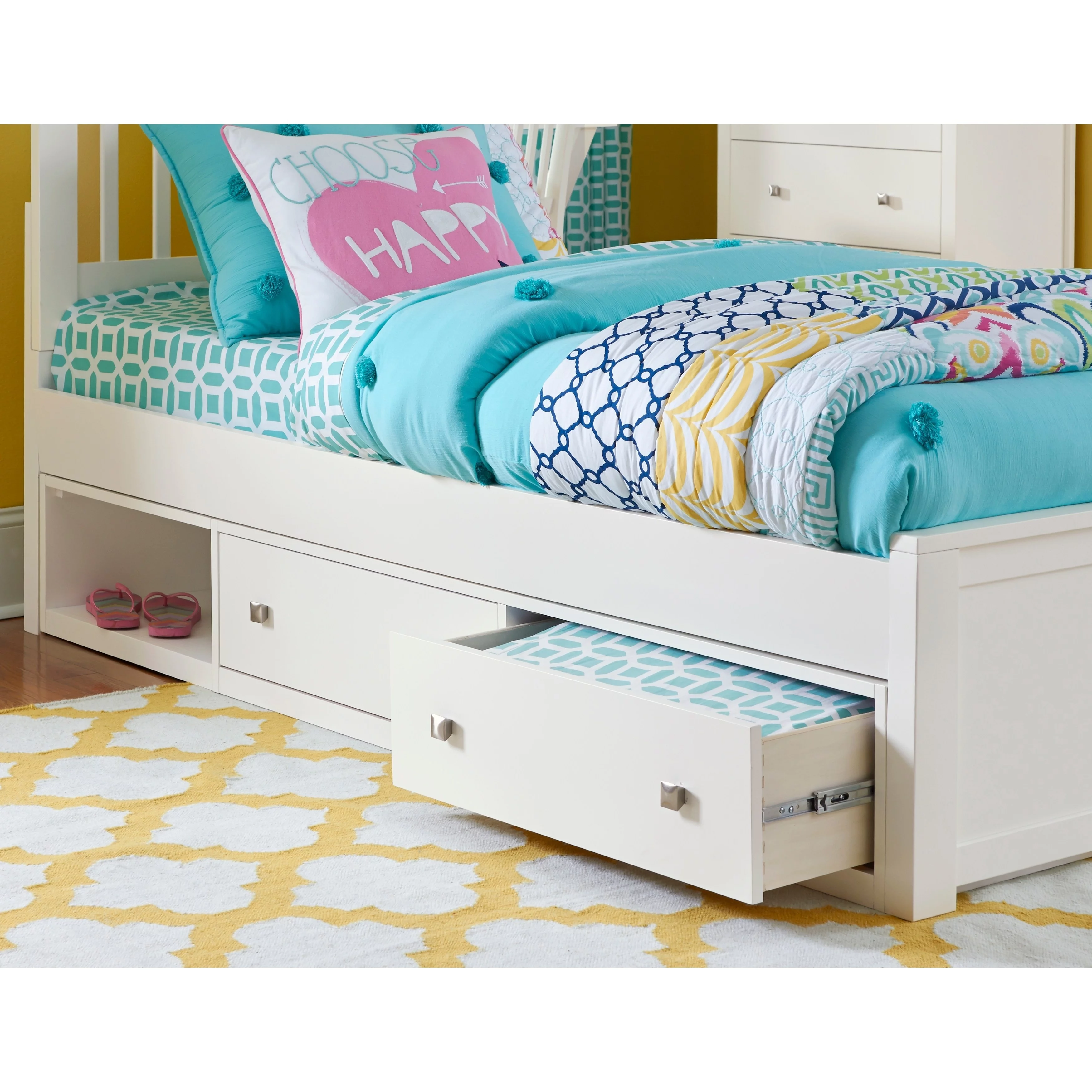 Pulse L-Shaped Bed with Double Storage - White