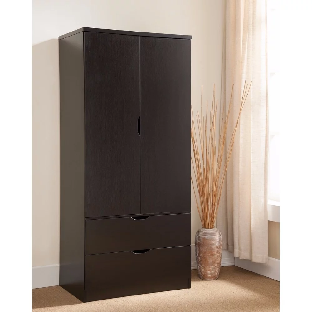 2 Door Wooden Wardrobe with Bottom Drawers Red Cocoa Brown- Saltoro Sherpi