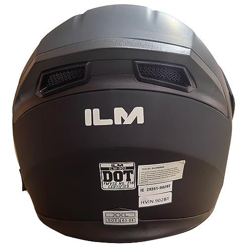 ILM Bluetooth Motorcycle Helmet Modular Flip up Full Face Dual Visor Mp3 Intercom FM Radio DOT Model 902BT(Matte Black, Large)
