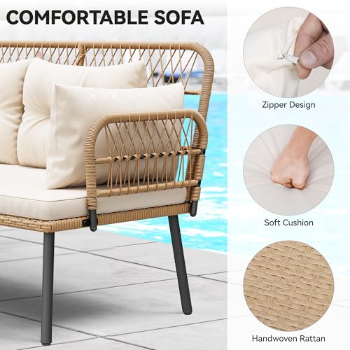 YITAHOME 4-Piece Patio Furniture Wicker Outdoor Bistro Set, All-Weather Rattan Conversation Loveseat Chairs for Backyard