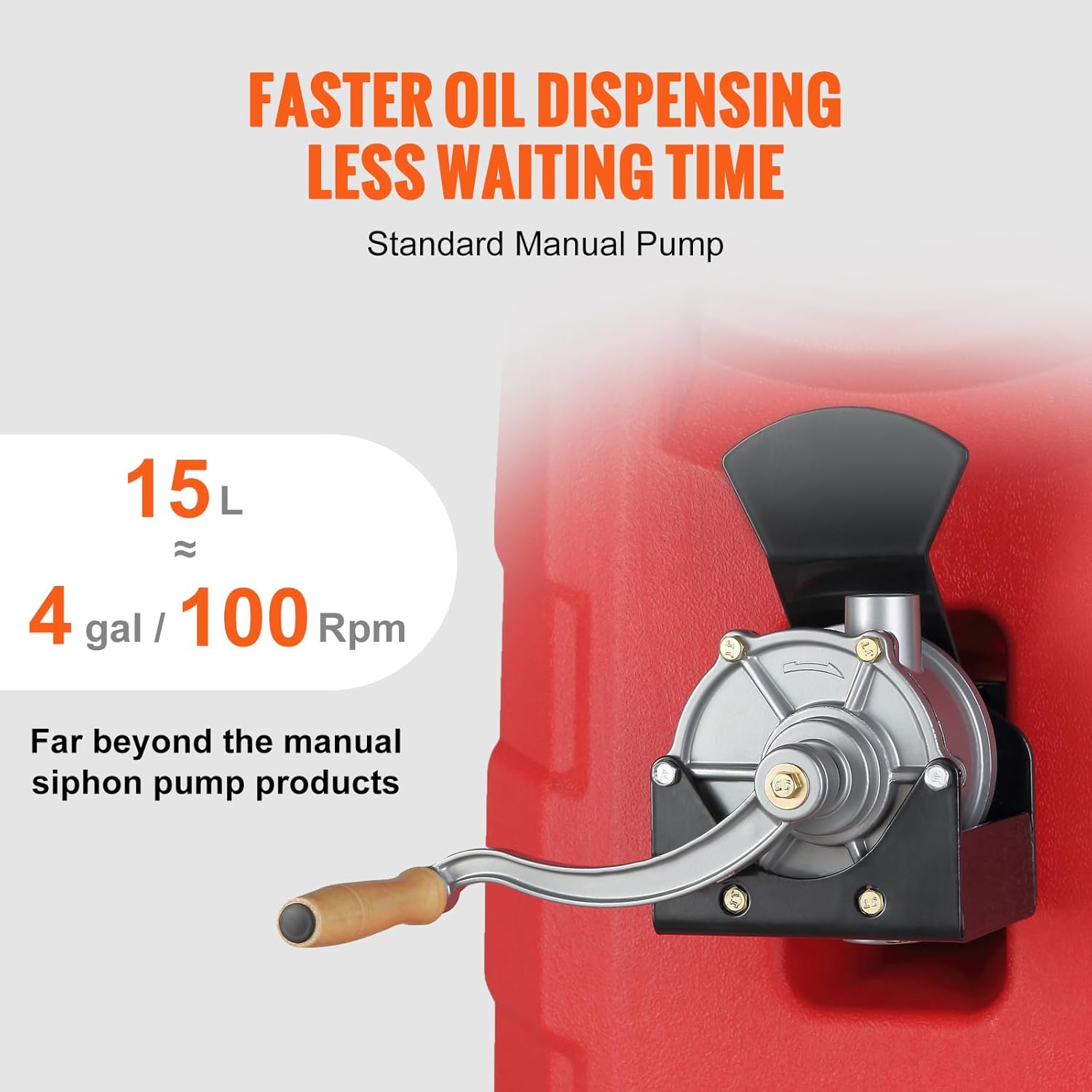VEVOR 16 Gallon Fuel Caddy, 7.8 L/min, Portable Gas Storage Tank Container with Hand Pump Rubber Wheels