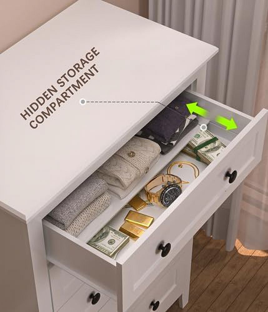 GEROBOOM 4 Drawer Dresser for Bedroom with LED Lights  Chests of Drawer with Charging Station  White Modern Dresser with Deep Drawers for Hallway