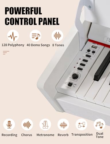 88 Key Weighted Digital Piano - Wooden Desk Electric Piano Transforms Between Desk and Vanity - Progressive Hammer-Action Keyboard